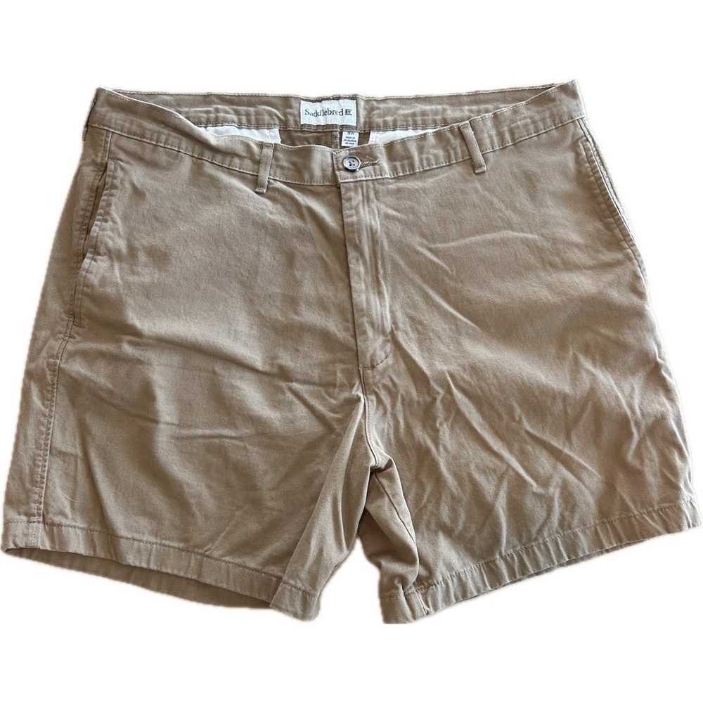 Saddlebred Dark Khaki Pleated Front 4-Pocket Men's Casual Chino Shorts Size 38